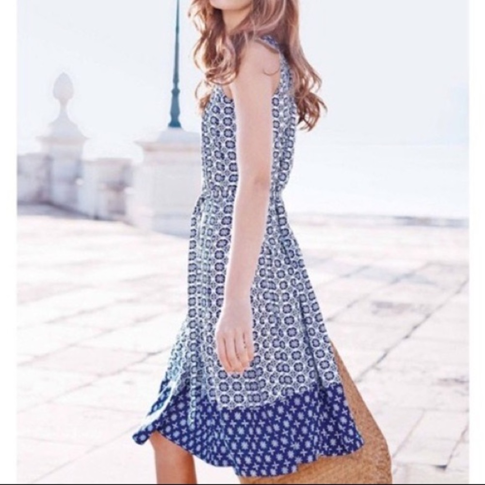Boden Blue and White Printed Midi Dress
